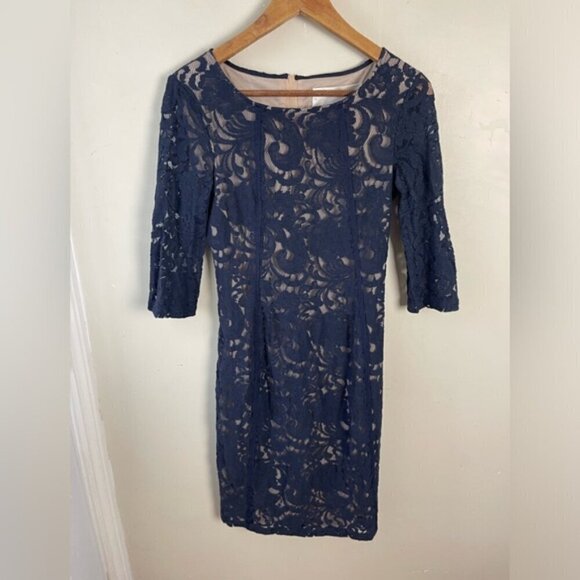 InWear midnight navy blue lace overlay PATRICE pencil DRESS size 6 - Picture 7 of 16